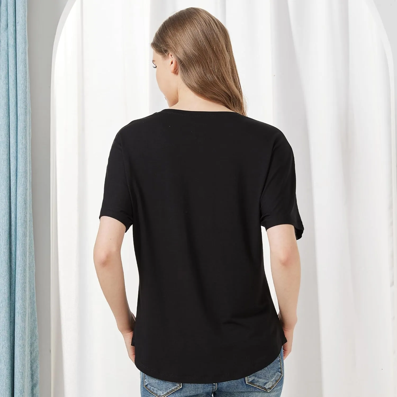 netdraw Women's Ultra Soft Bamboo Viscose Dolman Top Loose Fit Trendy Casual Lounge Short Sleeve Pajama Batwing T-Shirt