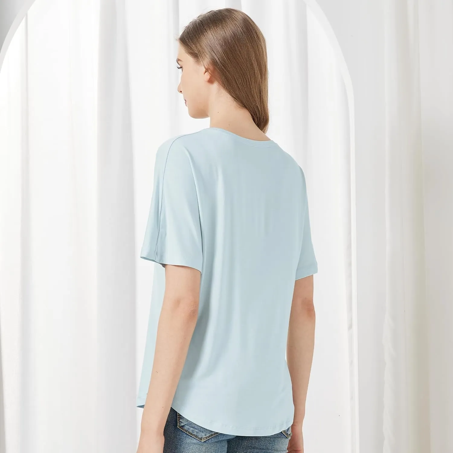 netdraw Women's Ultra Soft Bamboo Viscose Dolman Top Loose Fit Trendy Casual Lounge Short Sleeve Pajama Batwing T-Shirt