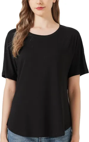 netdraw Women's Ultra Soft Bamboo Viscose Dolman Top Loose Fit Trendy Casual Lounge Short Sleeve Pajama Batwing T-Shirt