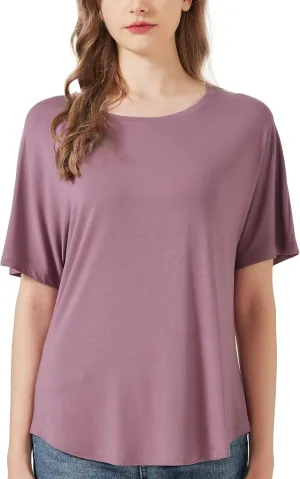 netdraw Women's Ultra Soft Bamboo Viscose Dolman Top Loose Fit Trendy Casual Lounge Short Sleeve Pajama Batwing T-Shirt