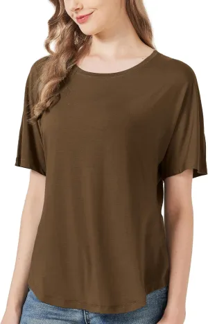 netdraw Women's Ultra Soft Bamboo Viscose Dolman Top Loose Fit Trendy Casual Lounge Short Sleeve Pajama Batwing T-Shirt