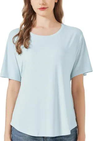 netdraw Women's Ultra Soft Bamboo Viscose Dolman Top Loose Fit Trendy Casual Lounge Short Sleeve Pajama Batwing T-Shirt