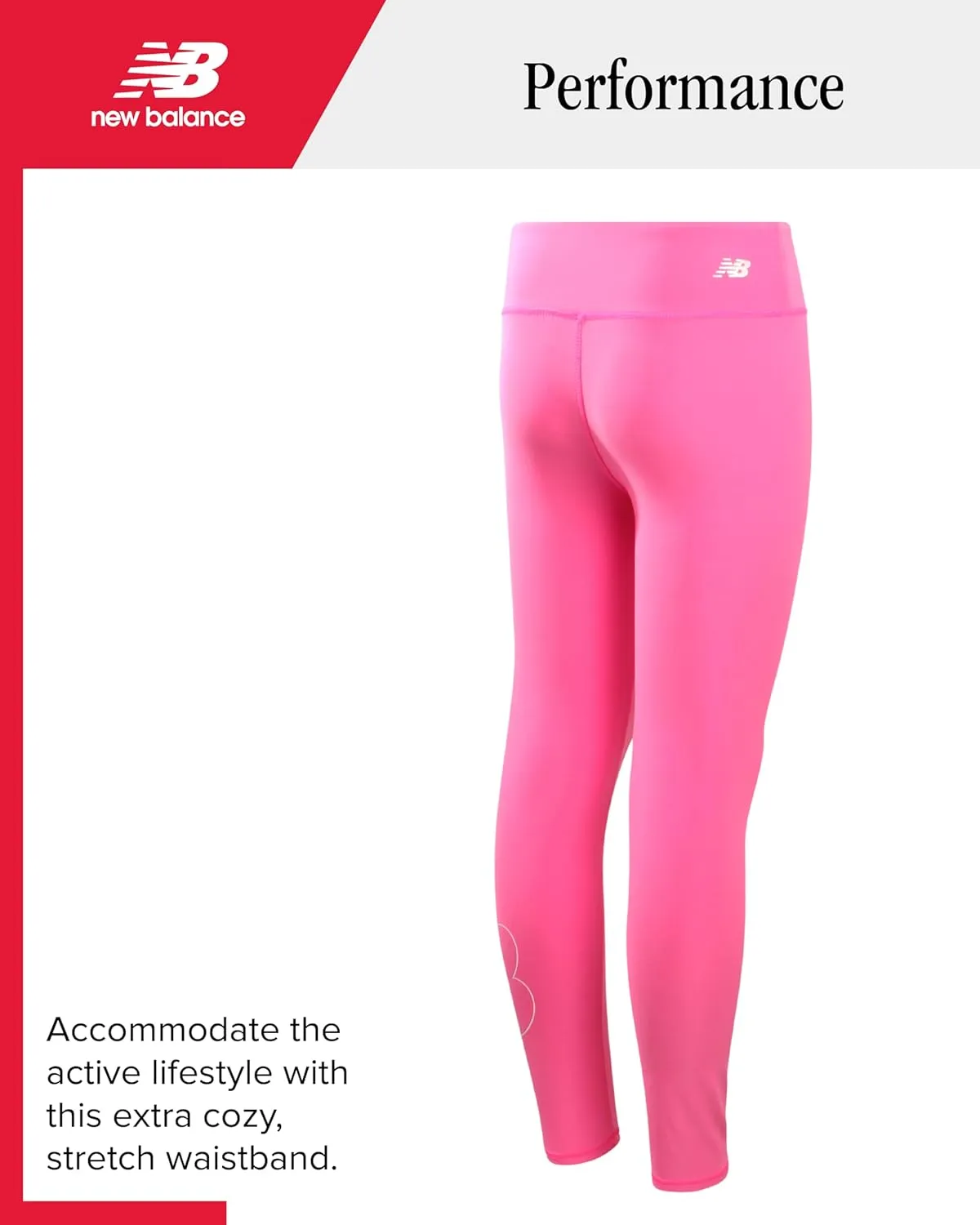 New Balance Girls' Active Leggings - Full Length Performance Yoga Pants - Athletic Workout and Dance Tights (7-16)