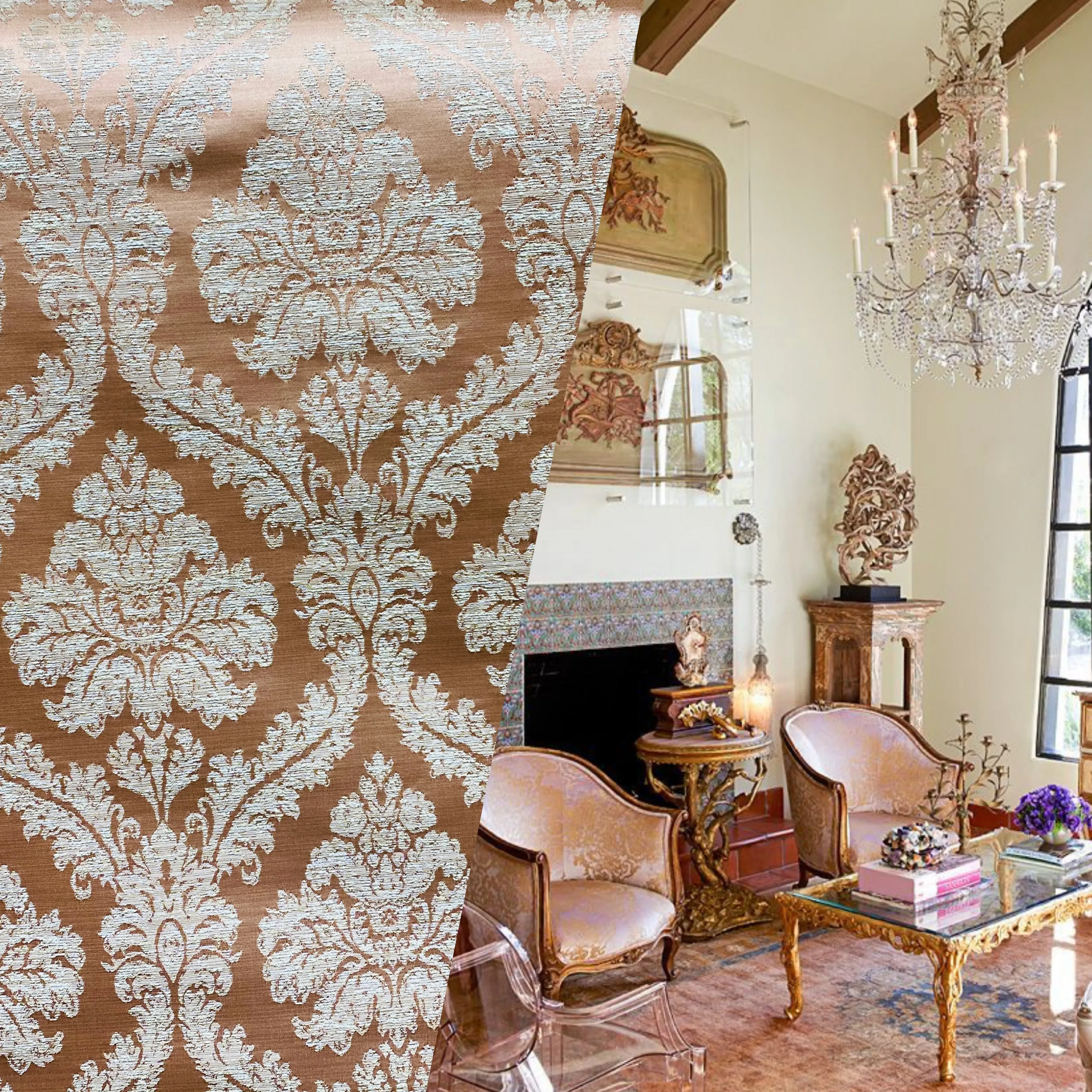 NEW! Princess Penelope Brocade Medallion Fabric- Salmon Pink