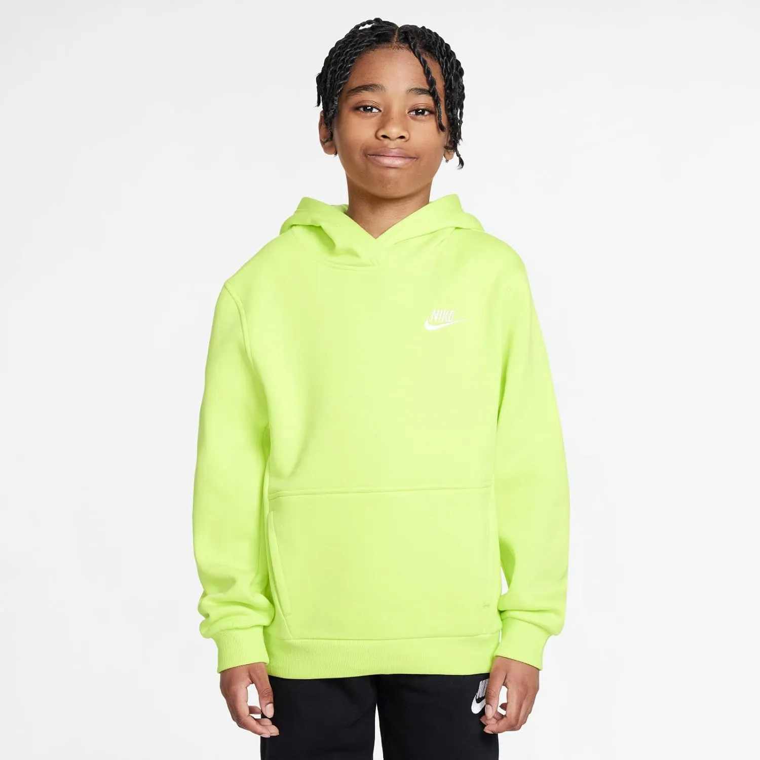 Nike Sportswear Club Fleece Big Kids' Pullover Hoodie (FD3000-736, Light Lemon Twist/White)
