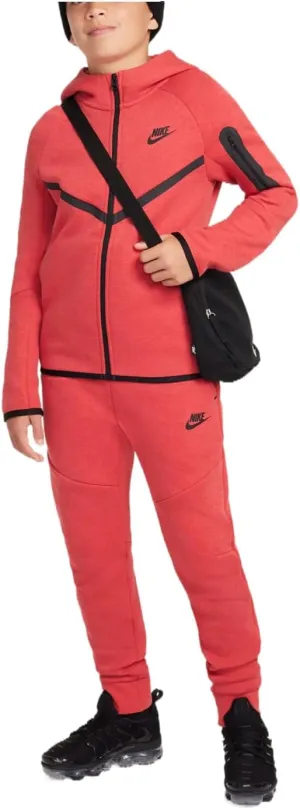 Nike Sportswear Tech Fleece Big Kids' Full-Zip Hoodie (HV5867-672, Light University Red Heather/Light University Red)