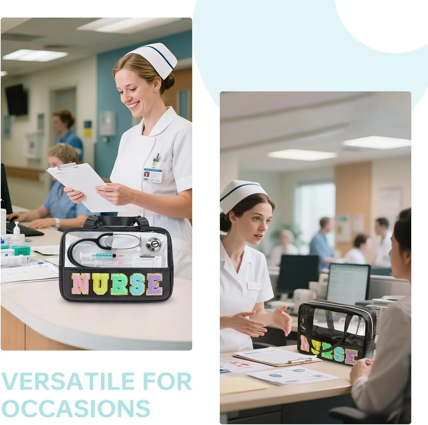 Nurse Bag Nursing School Essentials Medical Assistant Bag Nurse Bags Accessories for Work Chenille Letter Pouch Gifts for Women Clinical Bags for Nursing Students (STB-HS-NURSE, STB-HS-NURSE)