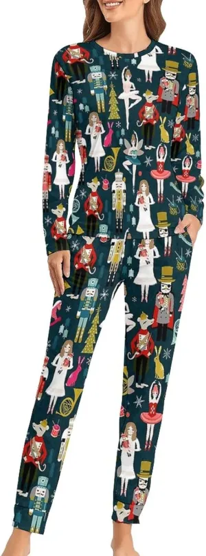 Nutcracker Ballet Women's Pajama Set Long Sleeve Tops and Pants Two Piece Nightwear Loungewear XL