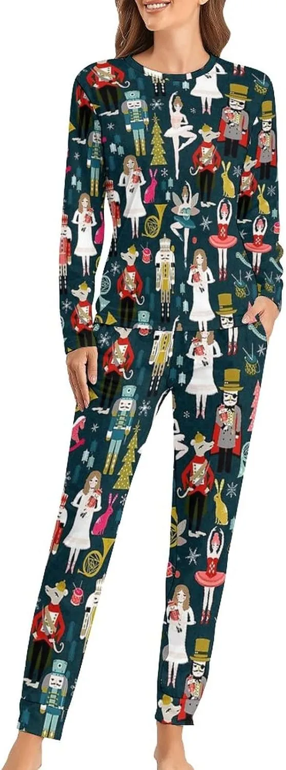 Nutcracker Ballet Women's Pajama Set Long Sleeve Tops and Pants Two Piece Nightwear Loungewear XL