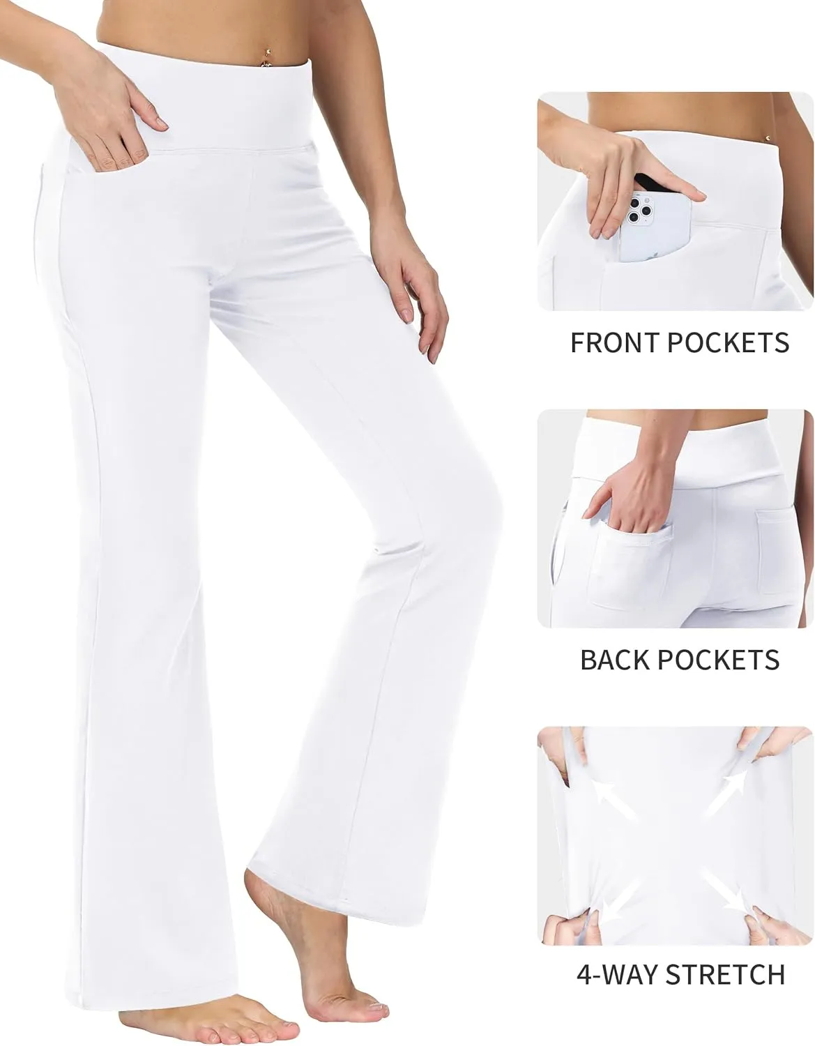 nuveti 29"/31"/33"/35"/37'' High Waist Workout Bootleg Yoga Pants Tummy Control 4 Pocket Workout Yoga Pants Flare Leggings