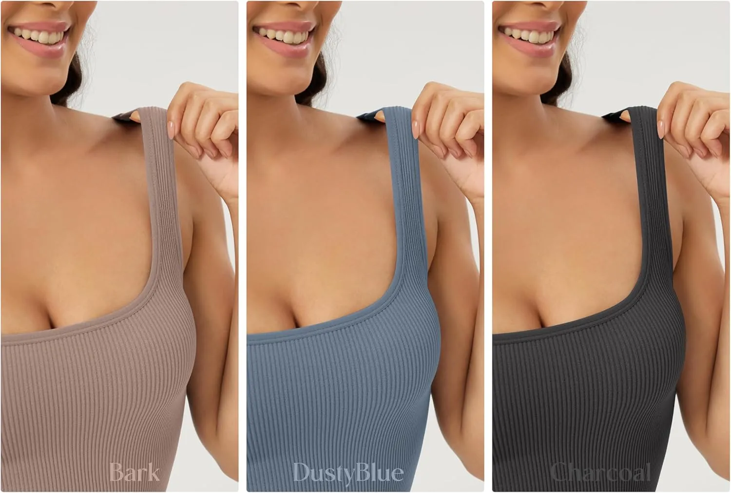ODODOS 3-Pack Seamless Square Neck Crop Tank for Women Ribbed Knit Soft Low Back Cropped Tops