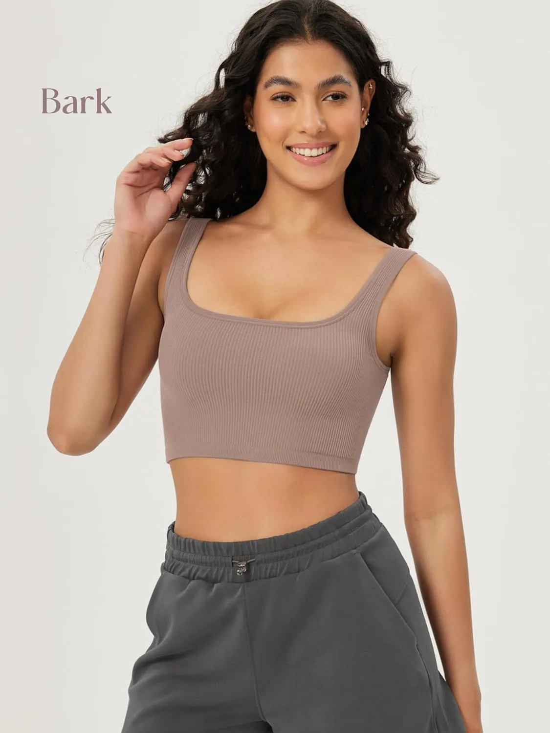 ODODOS 3-Pack Seamless Square Neck Crop Tank for Women Ribbed Knit Soft Low Back Cropped Tops