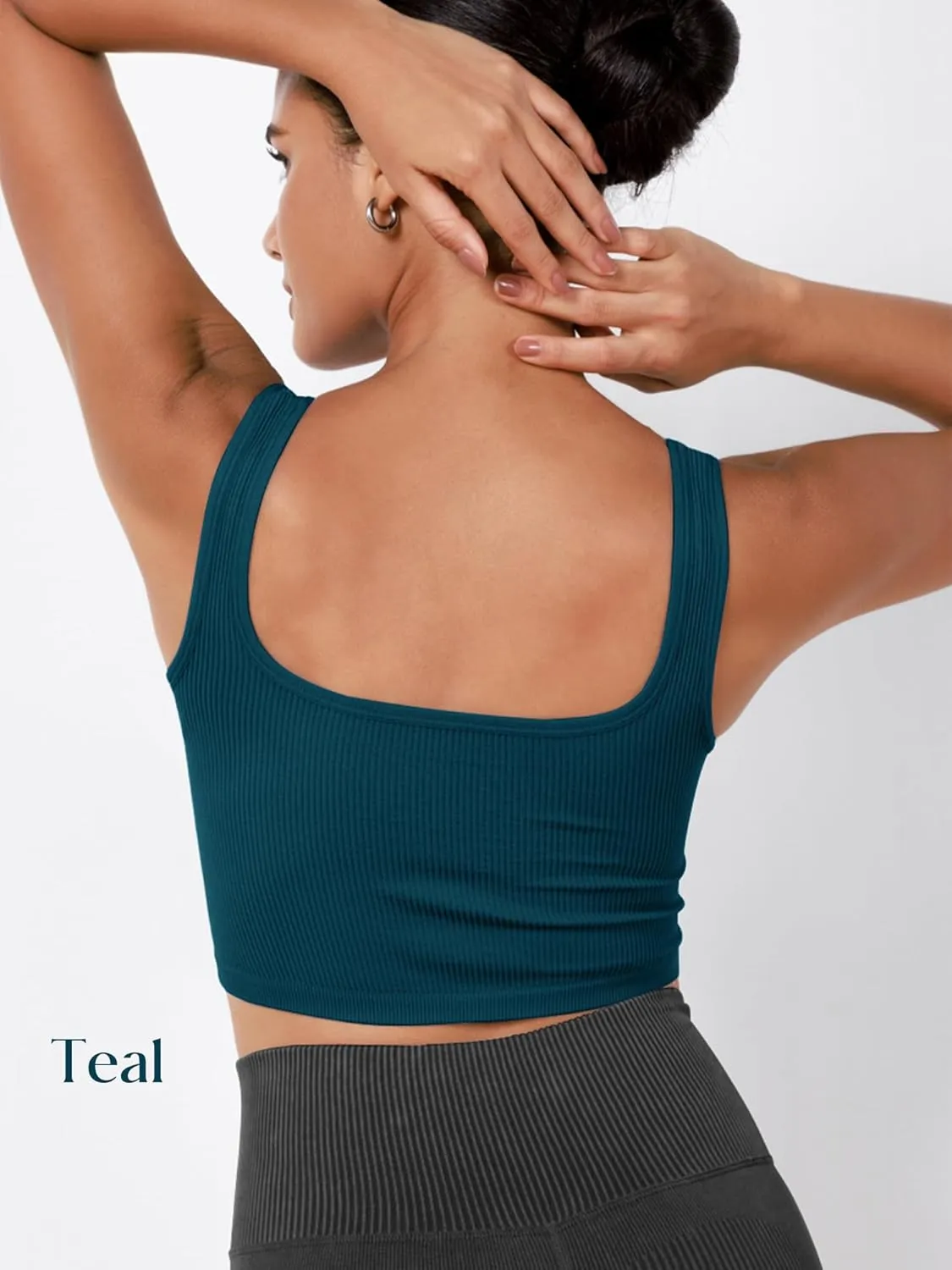ODODOS 3-Pack Seamless Square Neck Crop Tank for Women Ribbed Knit Soft Low Back Cropped Tops