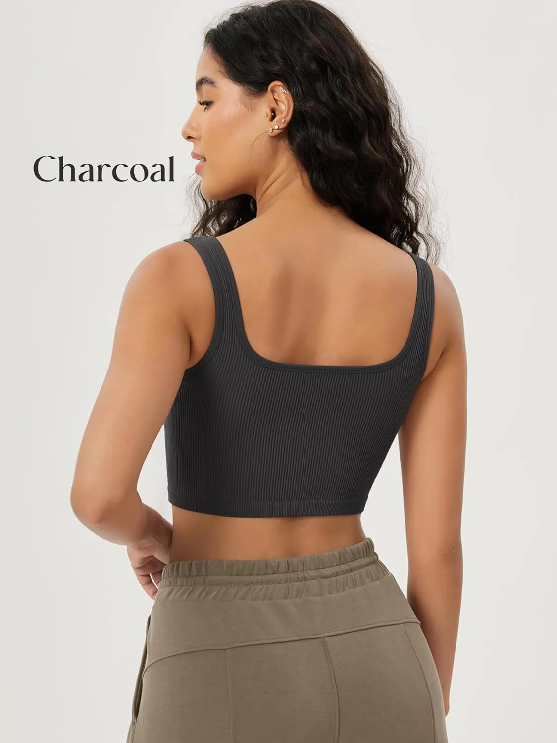 ODODOS 3-Pack Seamless Square Neck Crop Tank for Women Ribbed Knit Soft Low Back Cropped Tops