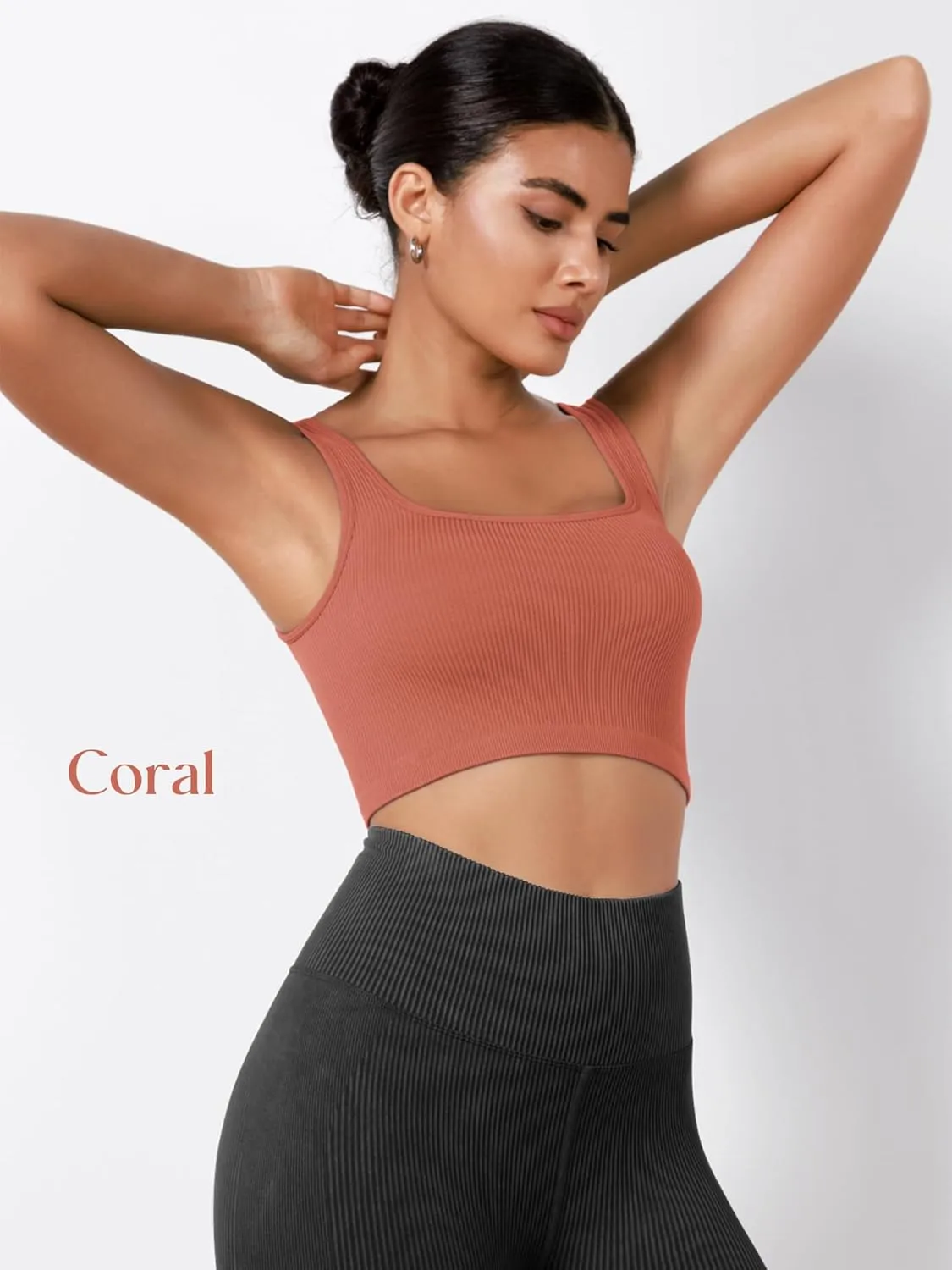 ODODOS 3-Pack Seamless Square Neck Crop Tank for Women Ribbed Knit Soft Low Back Cropped Tops