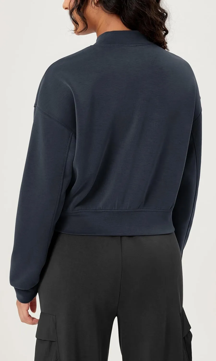 ODODOS Modal Soft Full-Zip Bomber Jacket for Women Long Sleeve Casual Fall Outfit Crop Top with Pockets