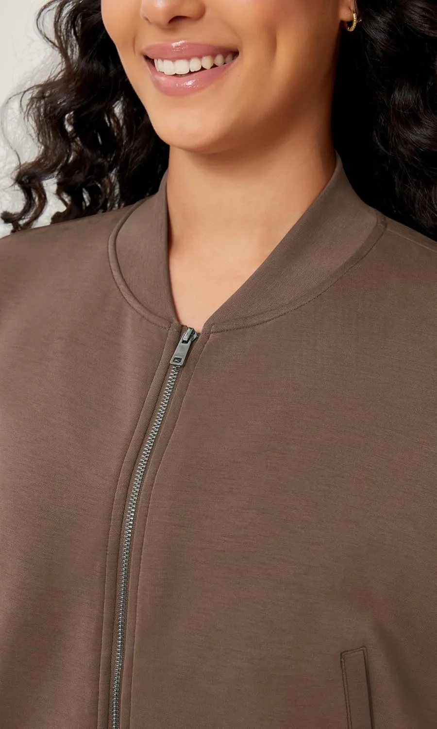 ODODOS Modal Soft Full-Zip Bomber Jacket for Women Long Sleeve Casual Fall Outfit Crop Top with Pockets