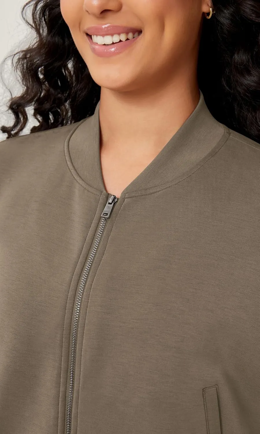 ODODOS Modal Soft Full-Zip Bomber Jacket for Women Long Sleeve Casual Fall Outfit Crop Top with Pockets