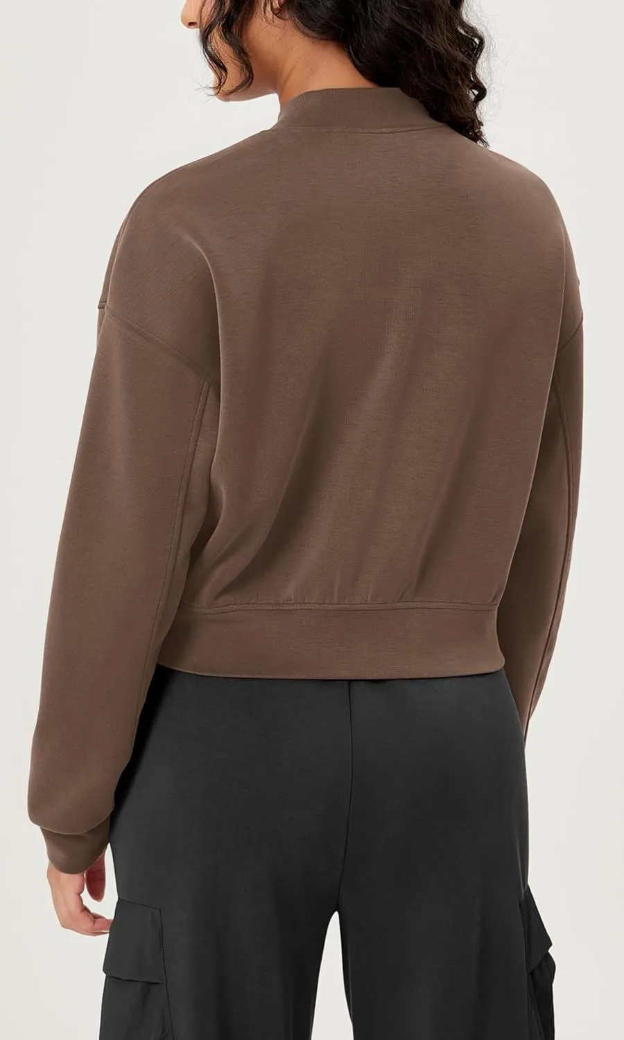 ODODOS Modal Soft Full-Zip Bomber Jacket for Women Long Sleeve Casual Fall Outfit Crop Top with Pockets