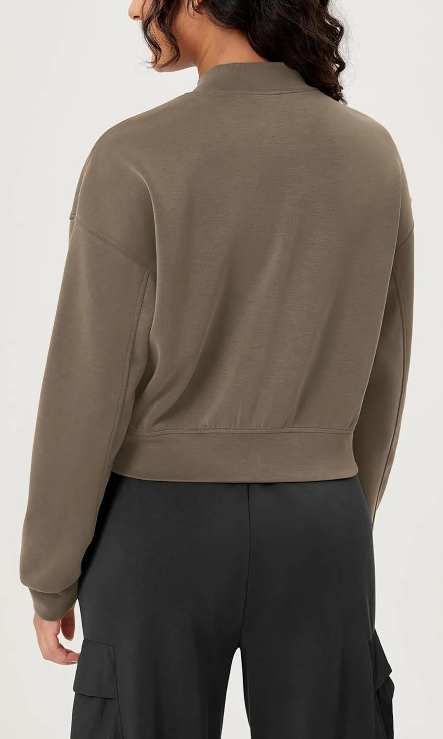 ODODOS Modal Soft Full-Zip Bomber Jacket for Women Long Sleeve Casual Fall Outfit Crop Top with Pockets