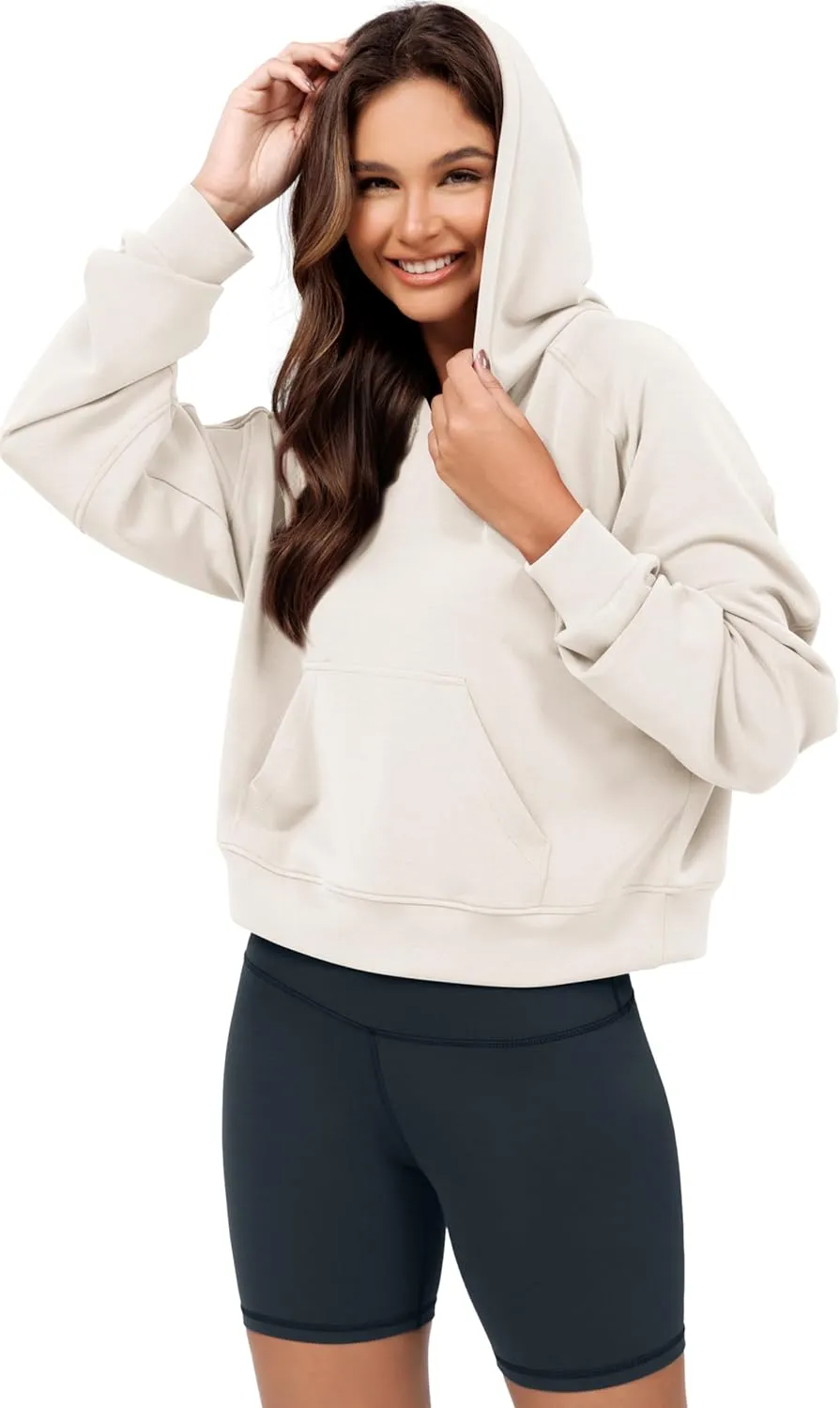 ODODOS Modal Soft Long Sleeve Cropped Hoodie for Women Oversized Pullover Sweatshirts with Pocket