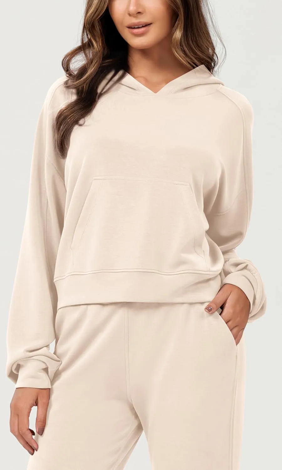 ODODOS Modal Soft Long Sleeve Cropped Hoodie for Women Oversized Pullover Sweatshirts with Pocket
