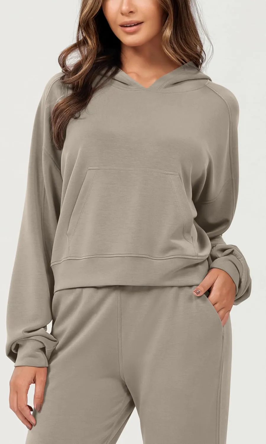 ODODOS Modal Soft Long Sleeve Cropped Hoodie for Women Oversized Pullover Sweatshirts with Pocket