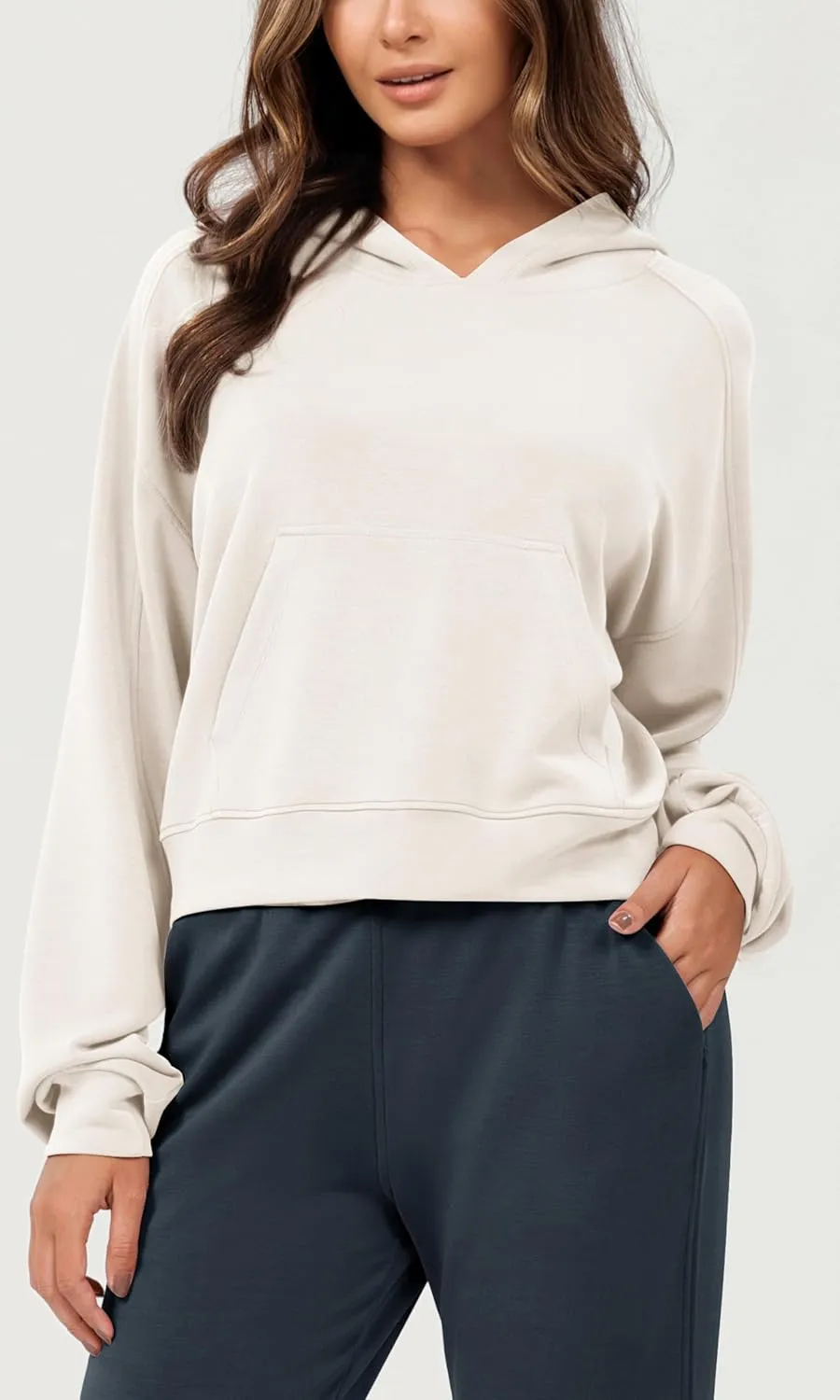 ODODOS Modal Soft Long Sleeve Cropped Hoodie for Women Oversized Pullover Sweatshirts with Pocket
