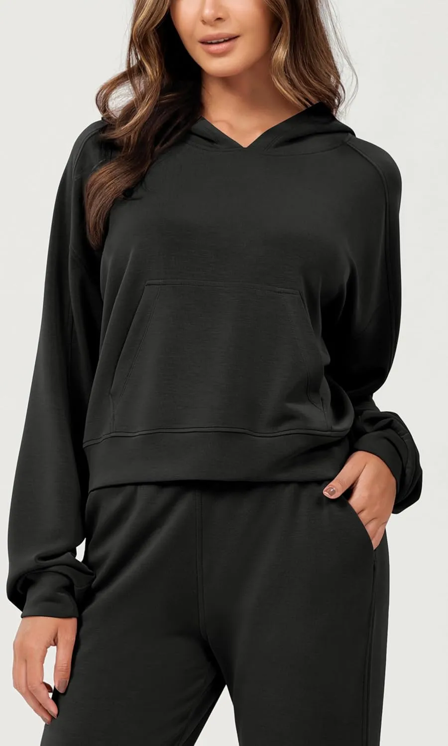 ODODOS Modal Soft Long Sleeve Cropped Hoodie for Women Oversized Pullover Sweatshirts with Pocket