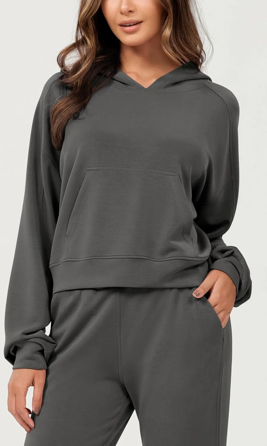 ODODOS Modal Soft Long Sleeve Cropped Hoodie for Women Oversized Pullover Sweatshirts with Pocket