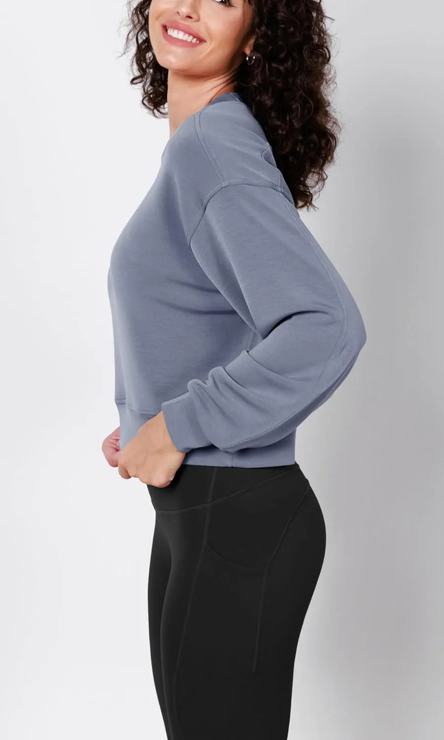 ODODOS Modal Soft Long Sleeve Cropped Sweatshirts for Women Oversized Crew Neck Pullover Crop Top
