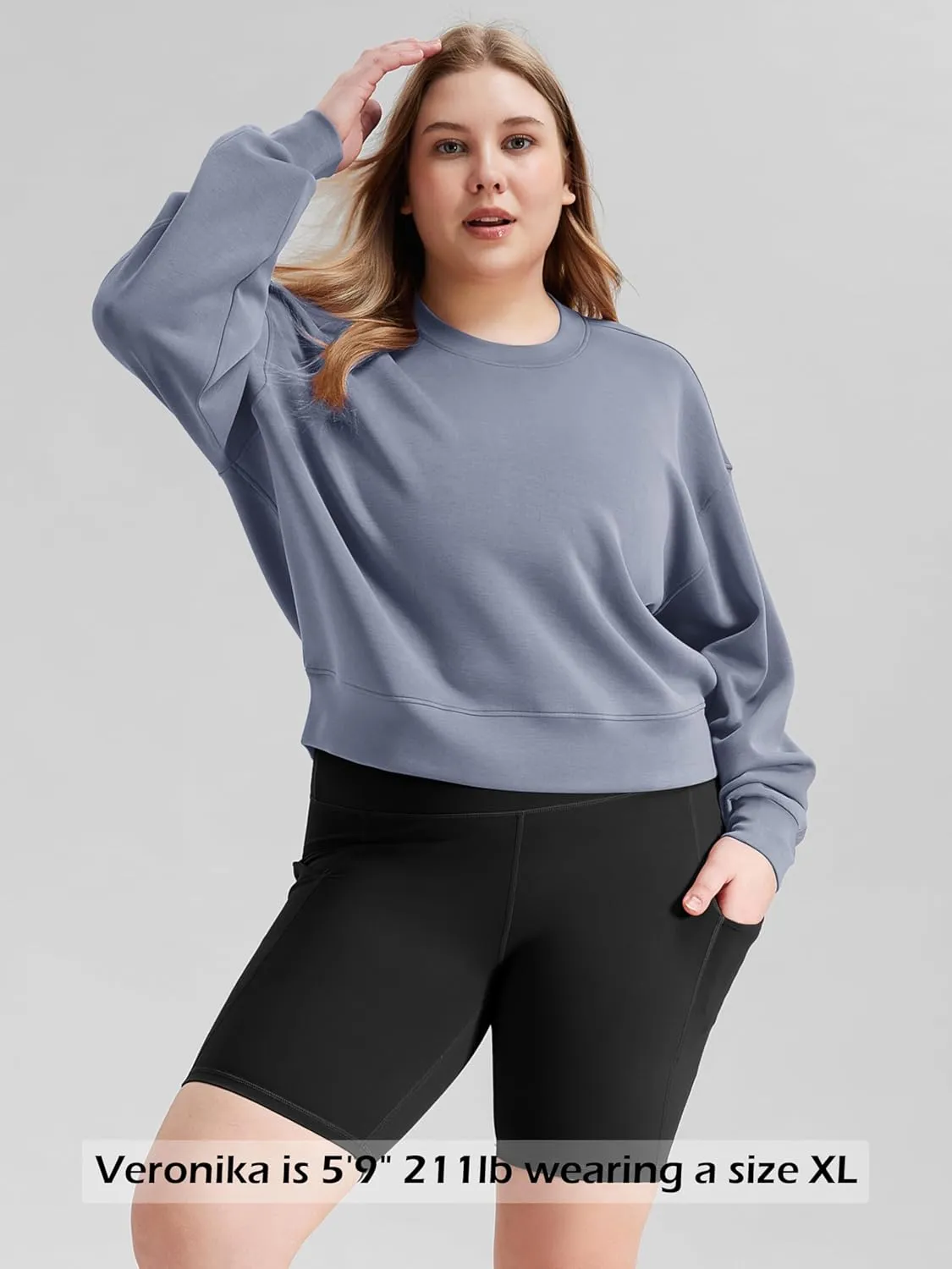 ODODOS Modal Soft Long Sleeve Cropped Sweatshirts for Women Oversized Crew Neck Pullover Crop Top