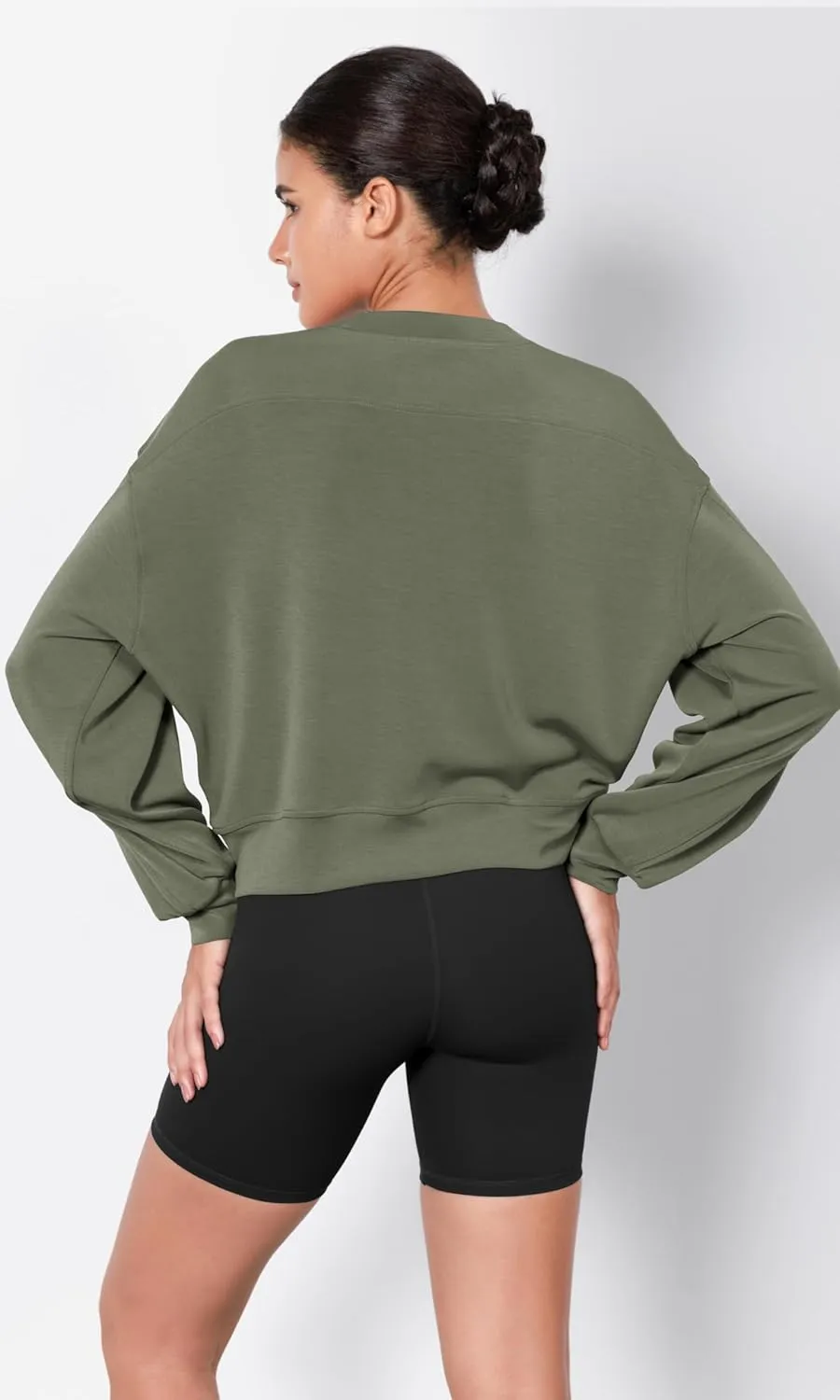 ODODOS Modal Soft Long Sleeve Cropped Sweatshirts for Women Oversized Crew Neck Pullover Crop Top