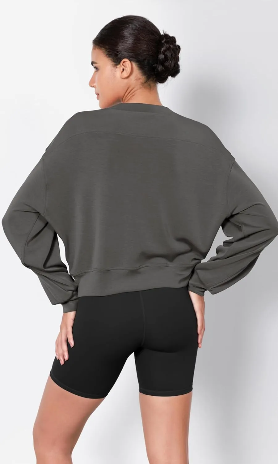 ODODOS Modal Soft Long Sleeve Cropped Sweatshirts for Women Oversized Crew Neck Pullover Crop Top