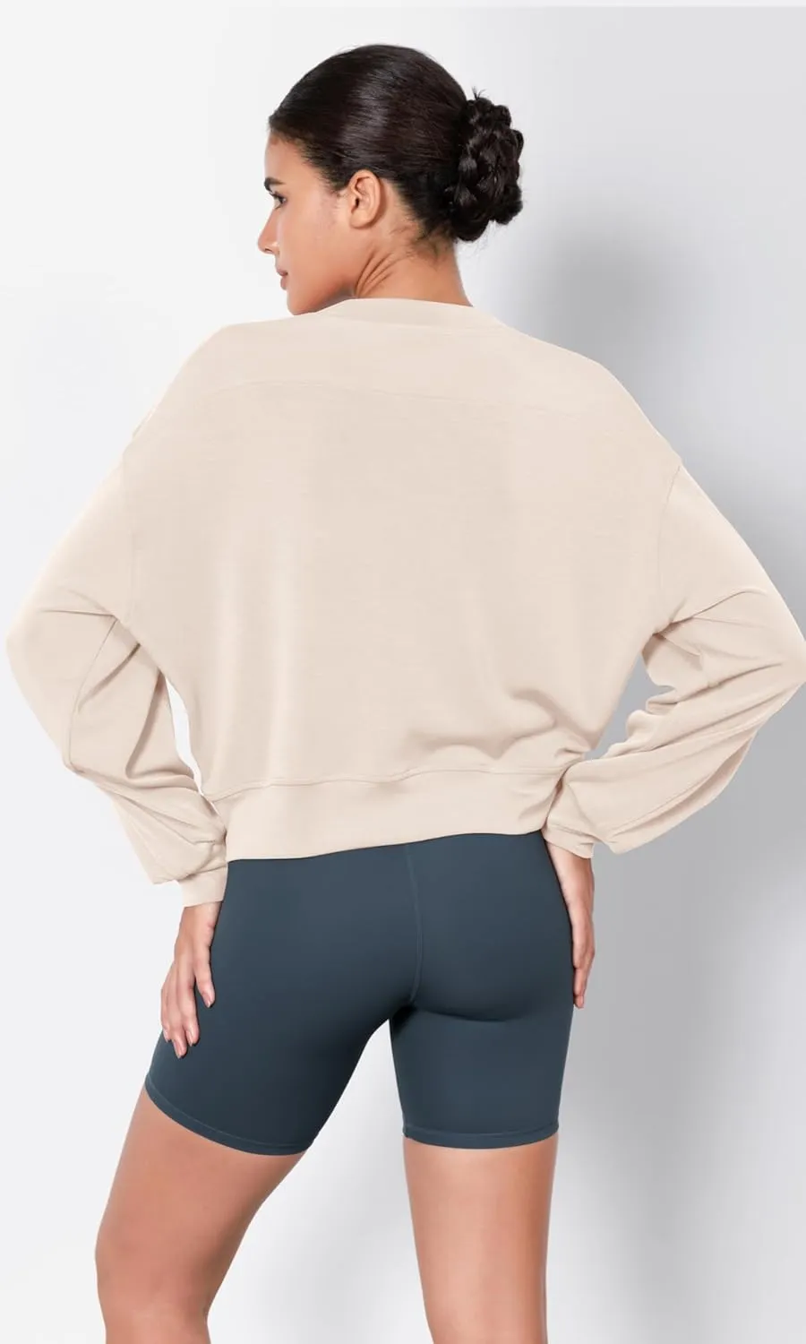 ODODOS Modal Soft Long Sleeve Cropped Sweatshirts for Women Oversized Crew Neck Pullover Crop Top