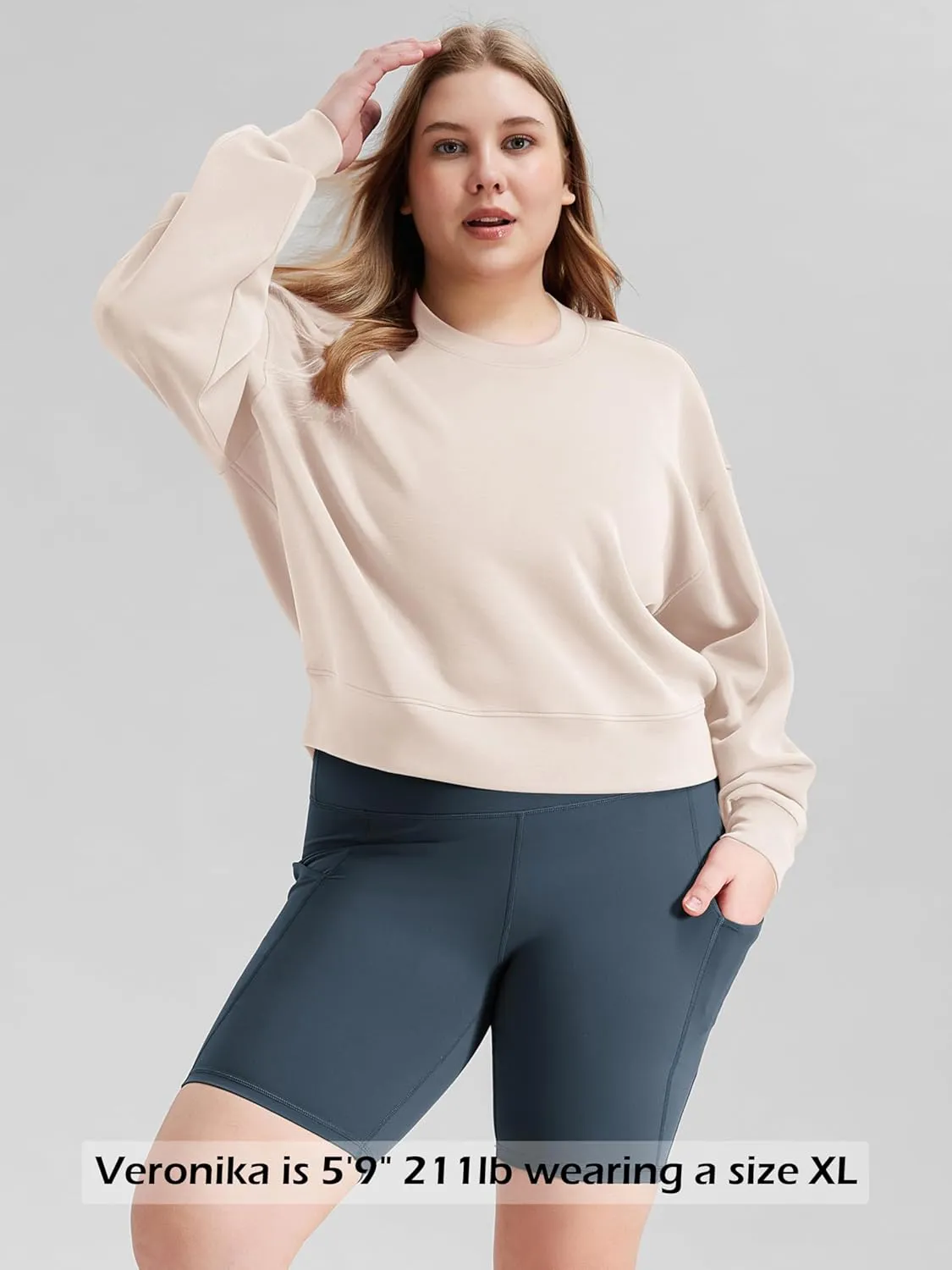 ODODOS Modal Soft Long Sleeve Cropped Sweatshirts for Women Oversized Crew Neck Pullover Crop Top