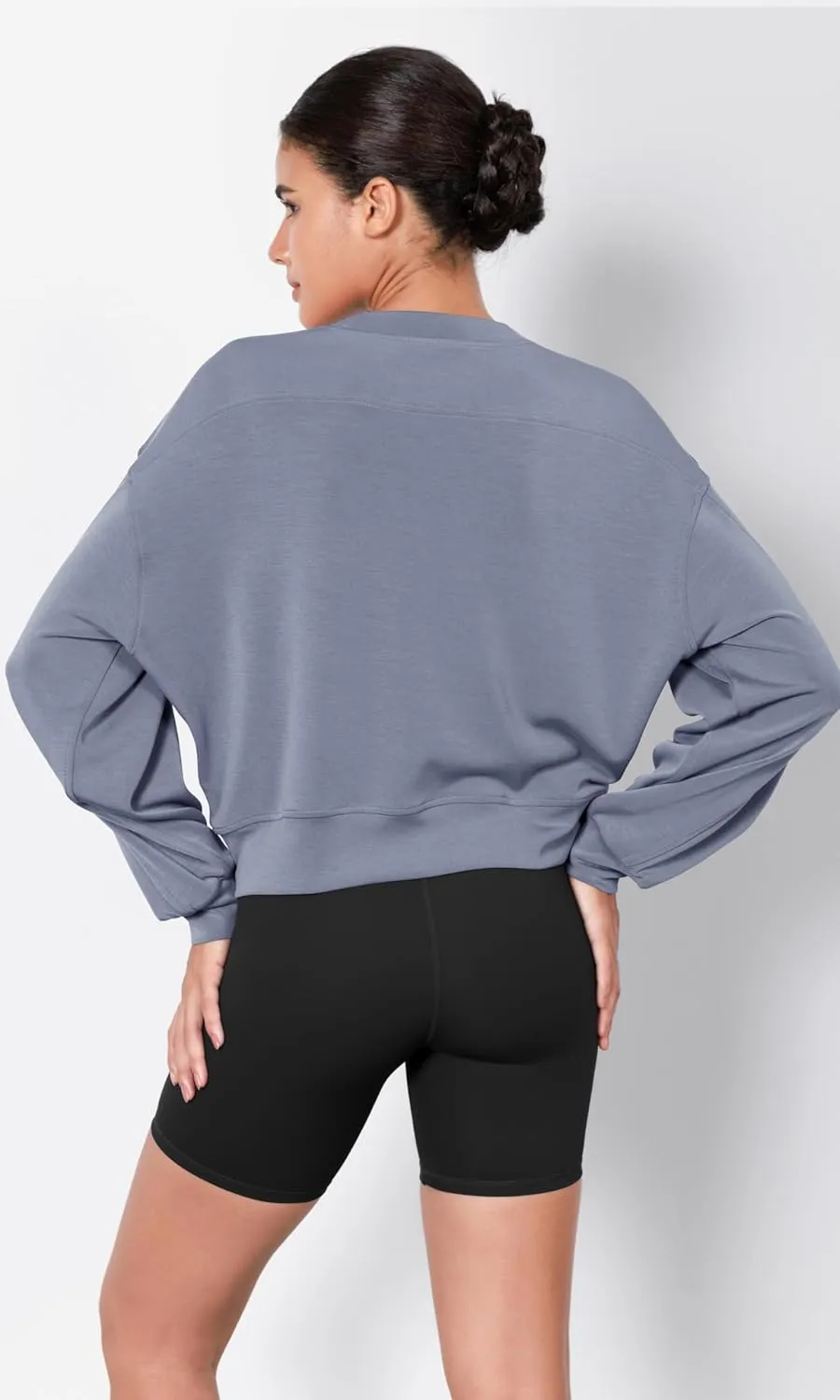 ODODOS Modal Soft Long Sleeve Cropped Sweatshirts for Women Oversized Crew Neck Pullover Crop Top