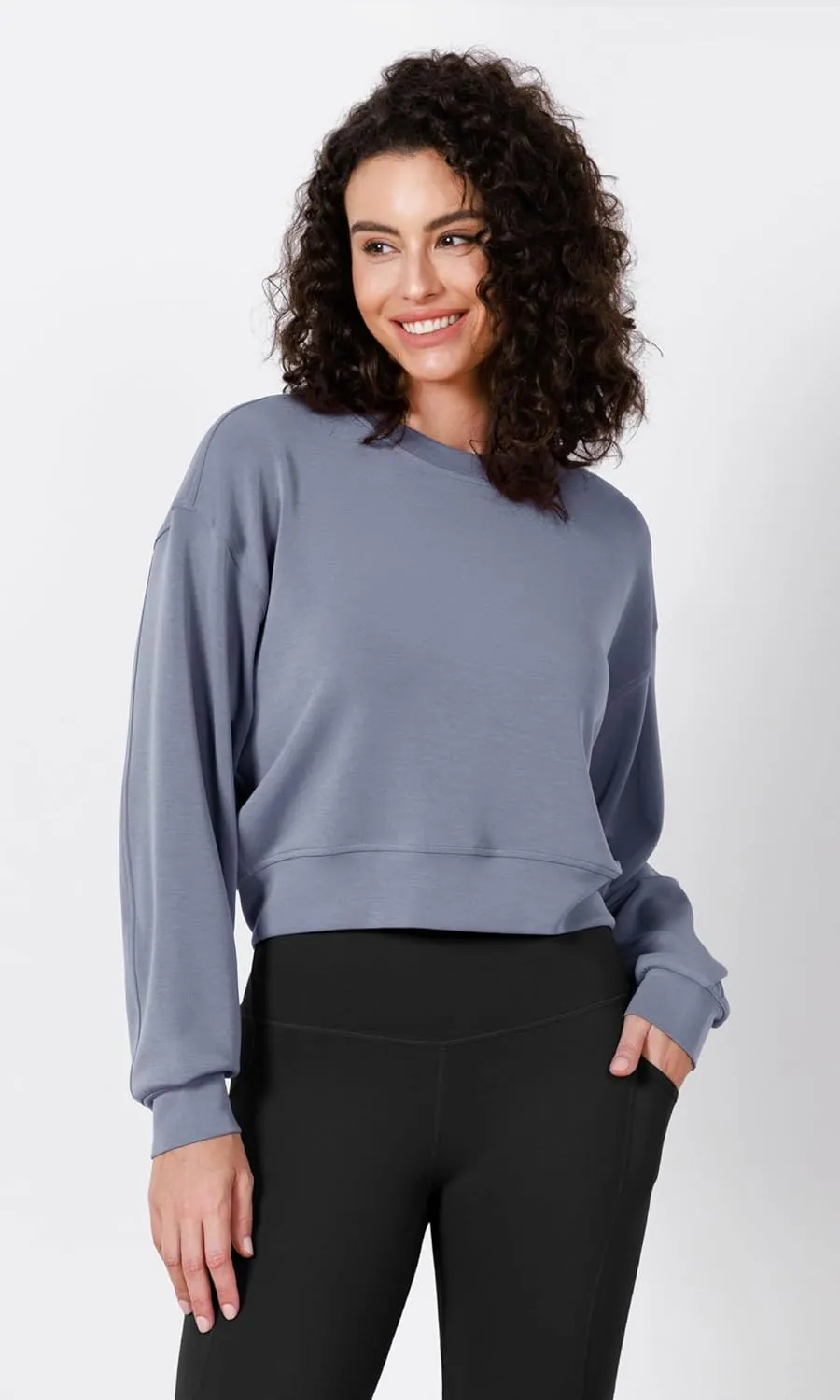 ODODOS Modal Soft Long Sleeve Cropped Sweatshirts for Women Oversized Crew Neck Pullover Crop Top