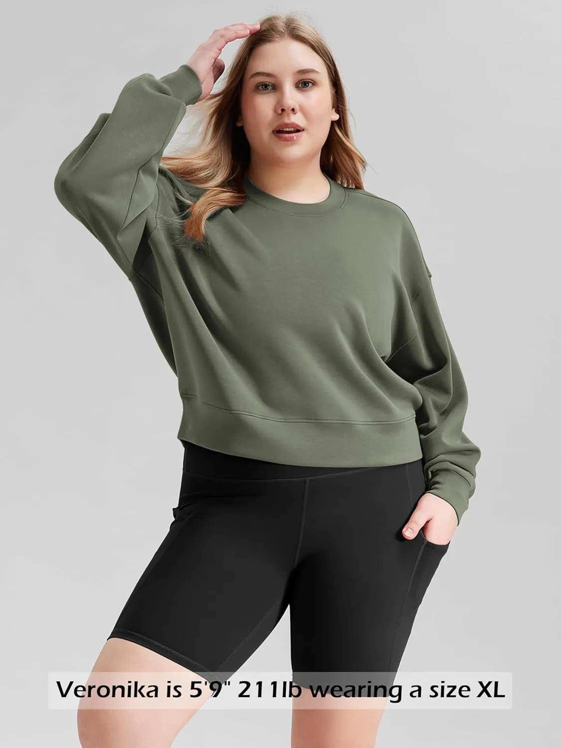 ODODOS Modal Soft Long Sleeve Cropped Sweatshirts for Women Oversized Crew Neck Pullover Crop Top