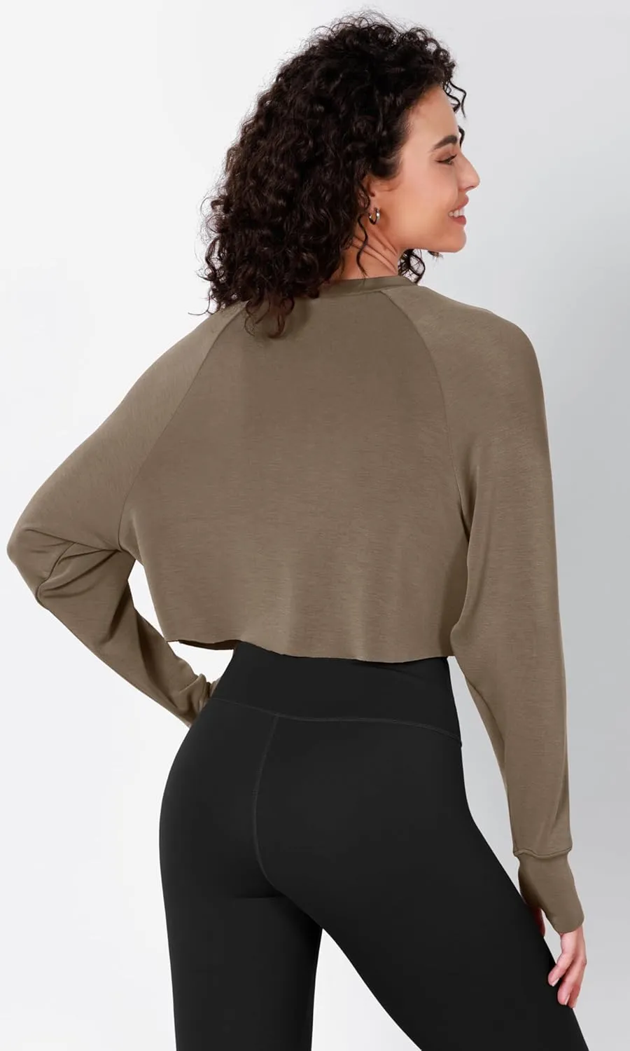 ODODOS Modal Soft Long Sleeve Cropped Sweatshirts with Thumb Hole for Women Crew Neck Pullover Crop Top