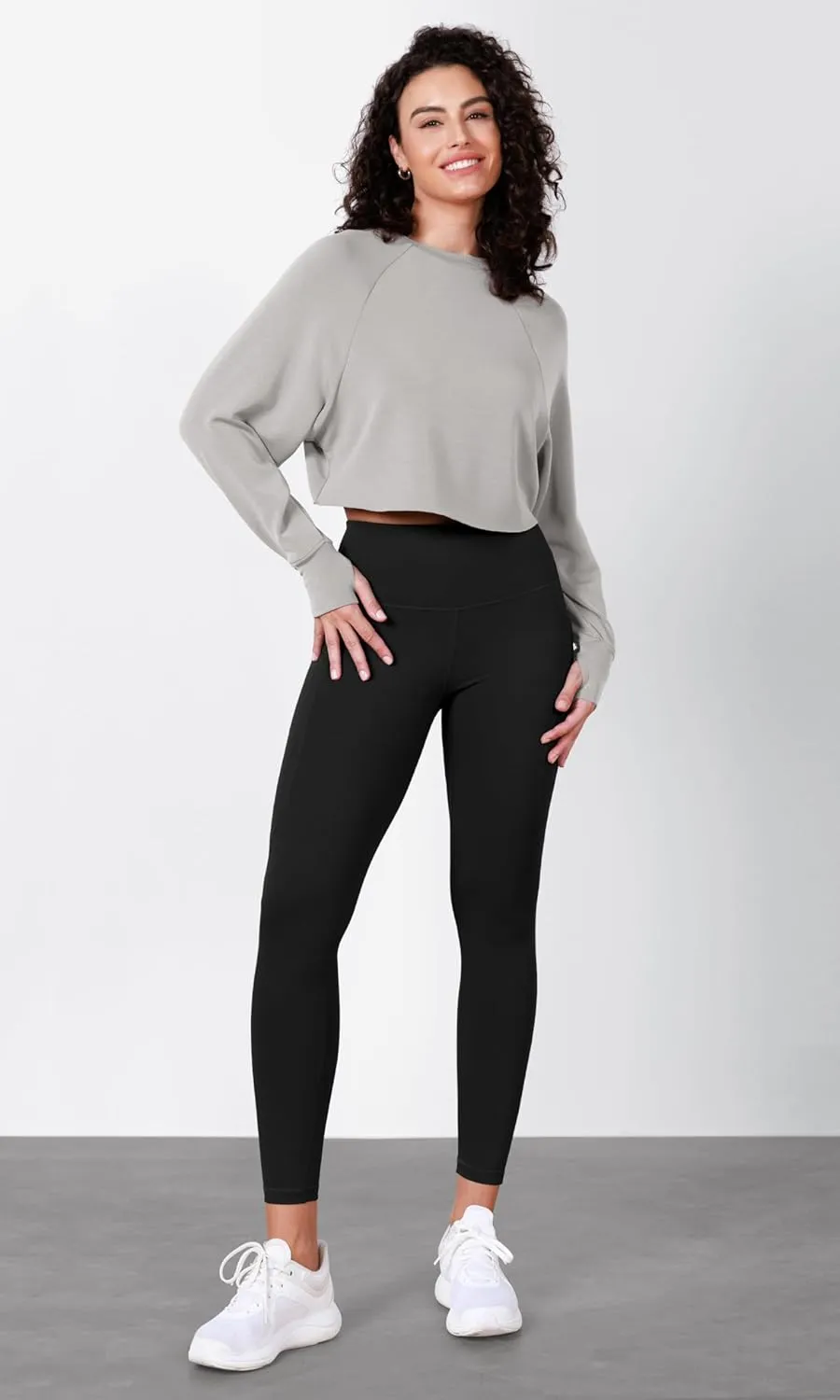 ODODOS Modal Soft Long Sleeve Cropped Sweatshirts with Thumb Hole for Women Crew Neck Pullover Crop Top