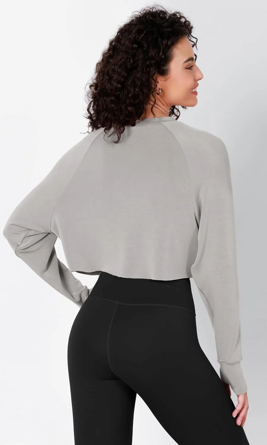 ODODOS Modal Soft Long Sleeve Cropped Sweatshirts with Thumb Hole for Women Crew Neck Pullover Crop Top