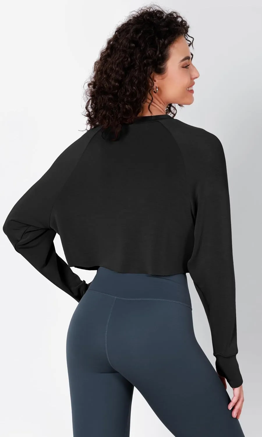 ODODOS Modal Soft Long Sleeve Cropped Sweatshirts with Thumb Hole for Women Crew Neck Pullover Crop Top