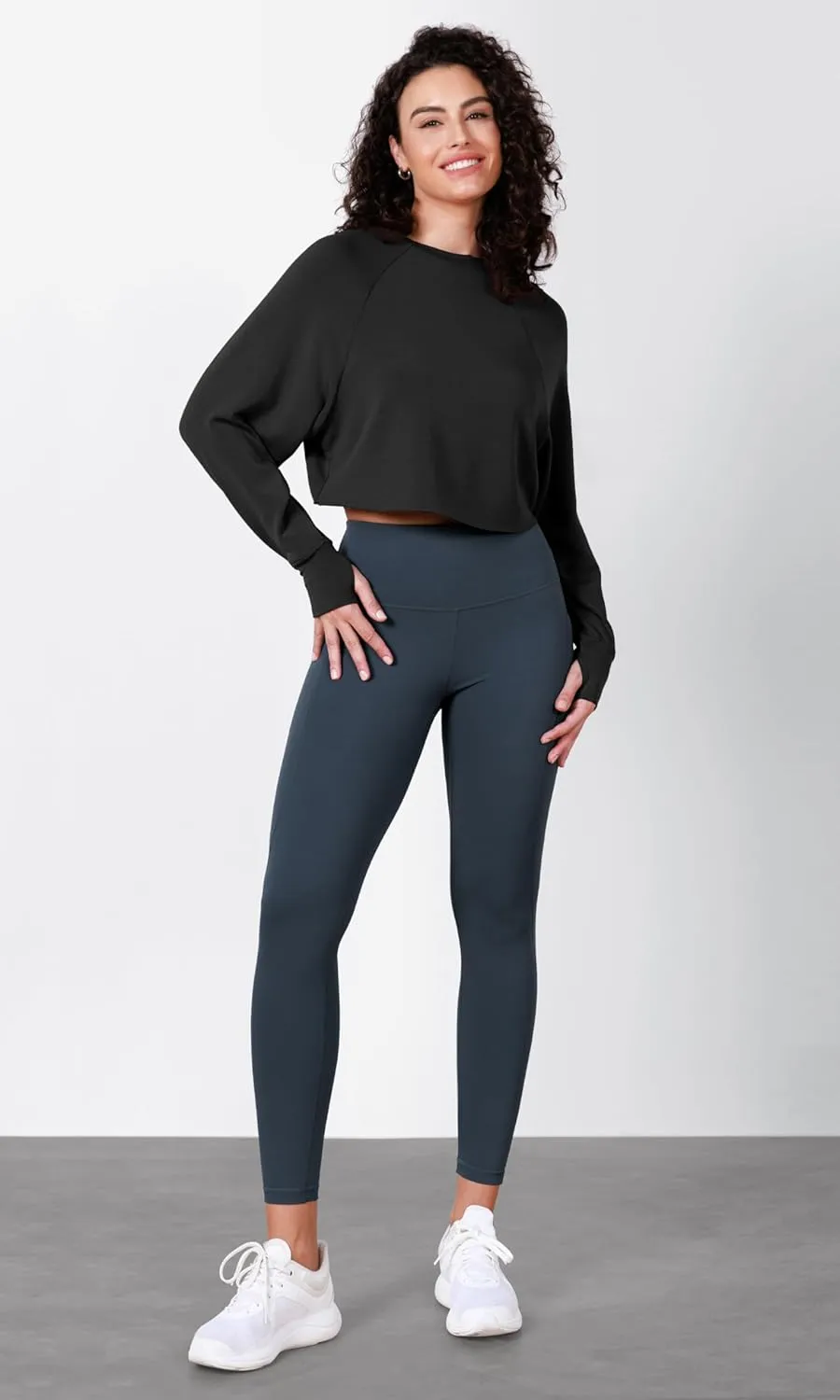ODODOS Modal Soft Long Sleeve Cropped Sweatshirts with Thumb Hole for Women Crew Neck Pullover Crop Top