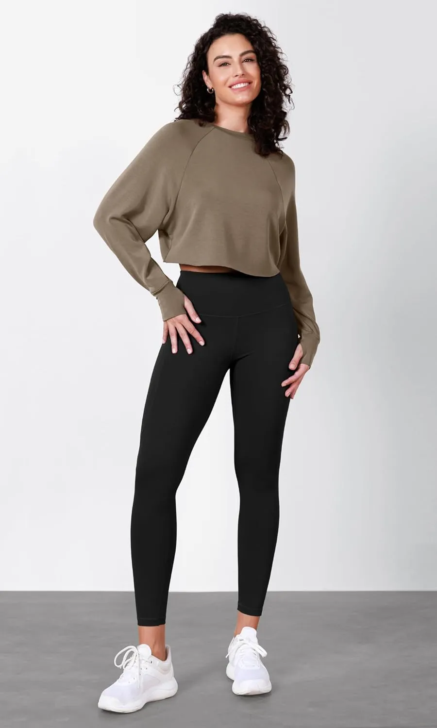 ODODOS Modal Soft Long Sleeve Cropped Sweatshirts with Thumb Hole for Women Crew Neck Pullover Crop Top