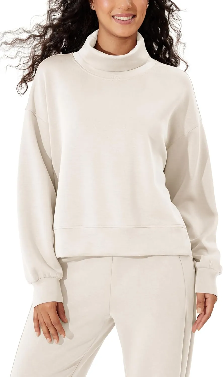 ODODOS Modal Soft Split Hem Turtleneck Sweatshirts for Women Long Sleeve Casual Pullover Top