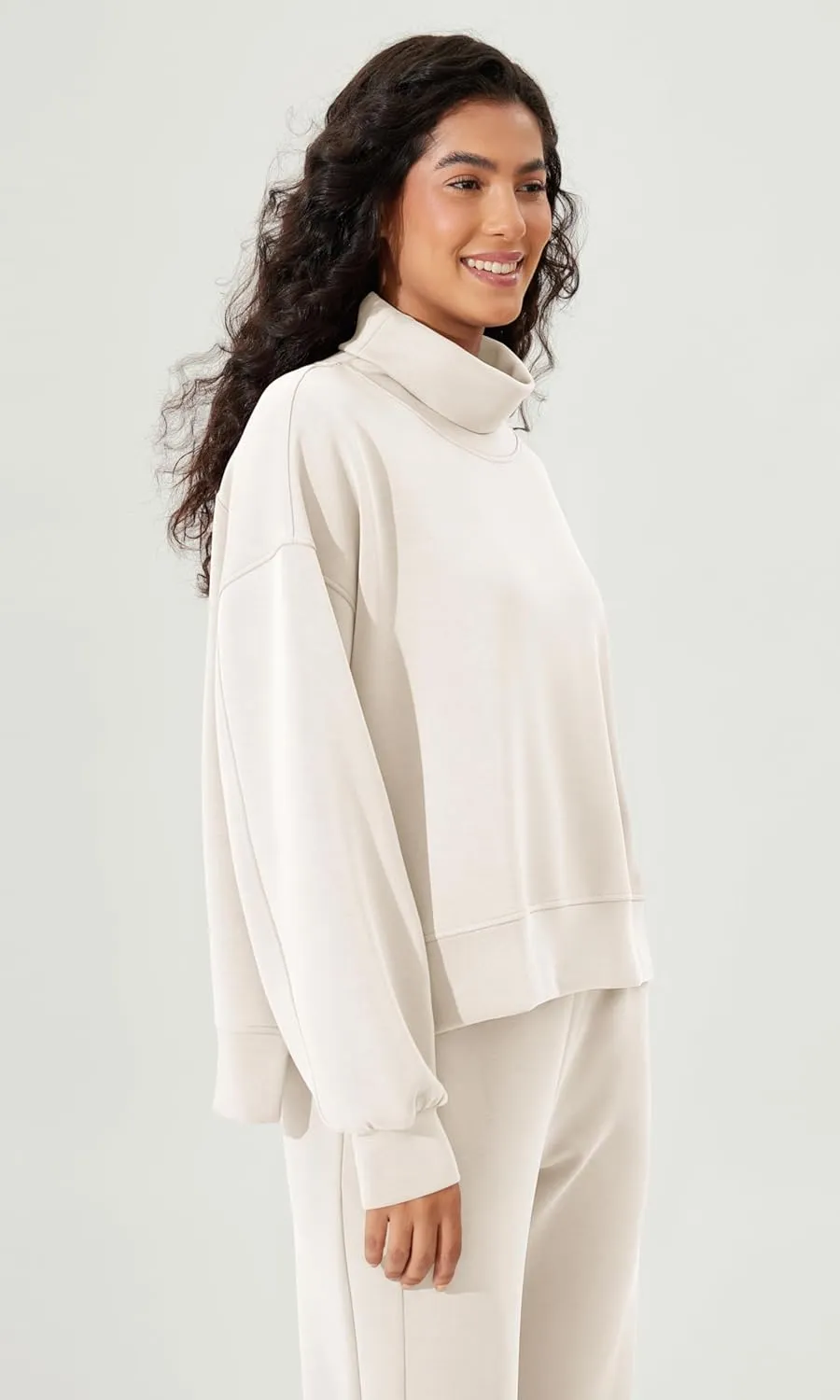 ODODOS Modal Soft Split Hem Turtleneck Sweatshirts for Women Long Sleeve Casual Pullover Top