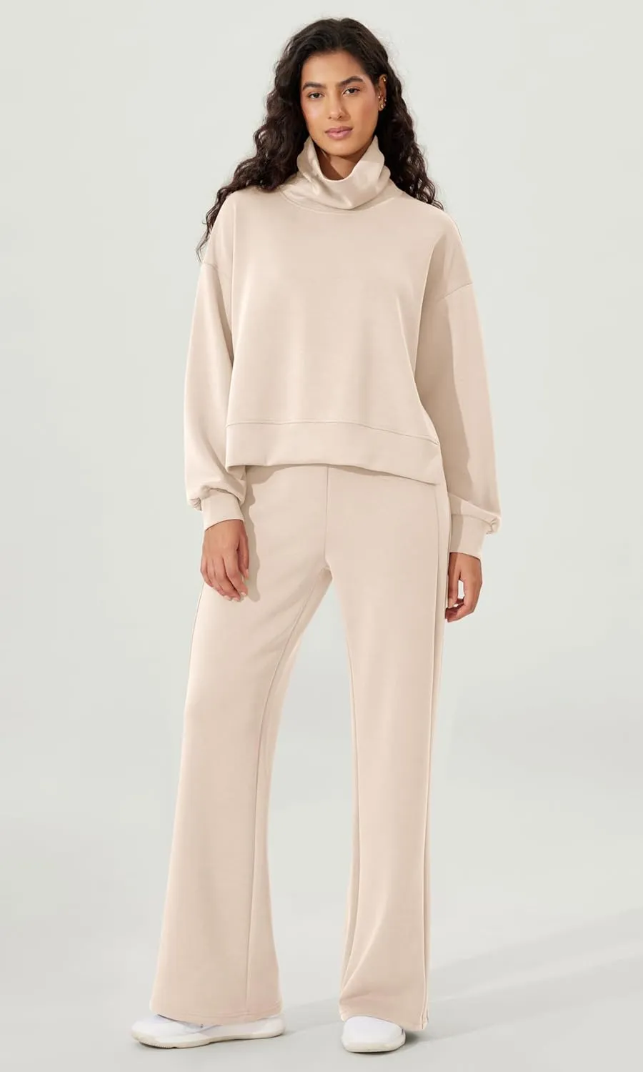 ODODOS Modal Soft Split Hem Turtleneck Sweatshirts for Women Long Sleeve Casual Pullover Top