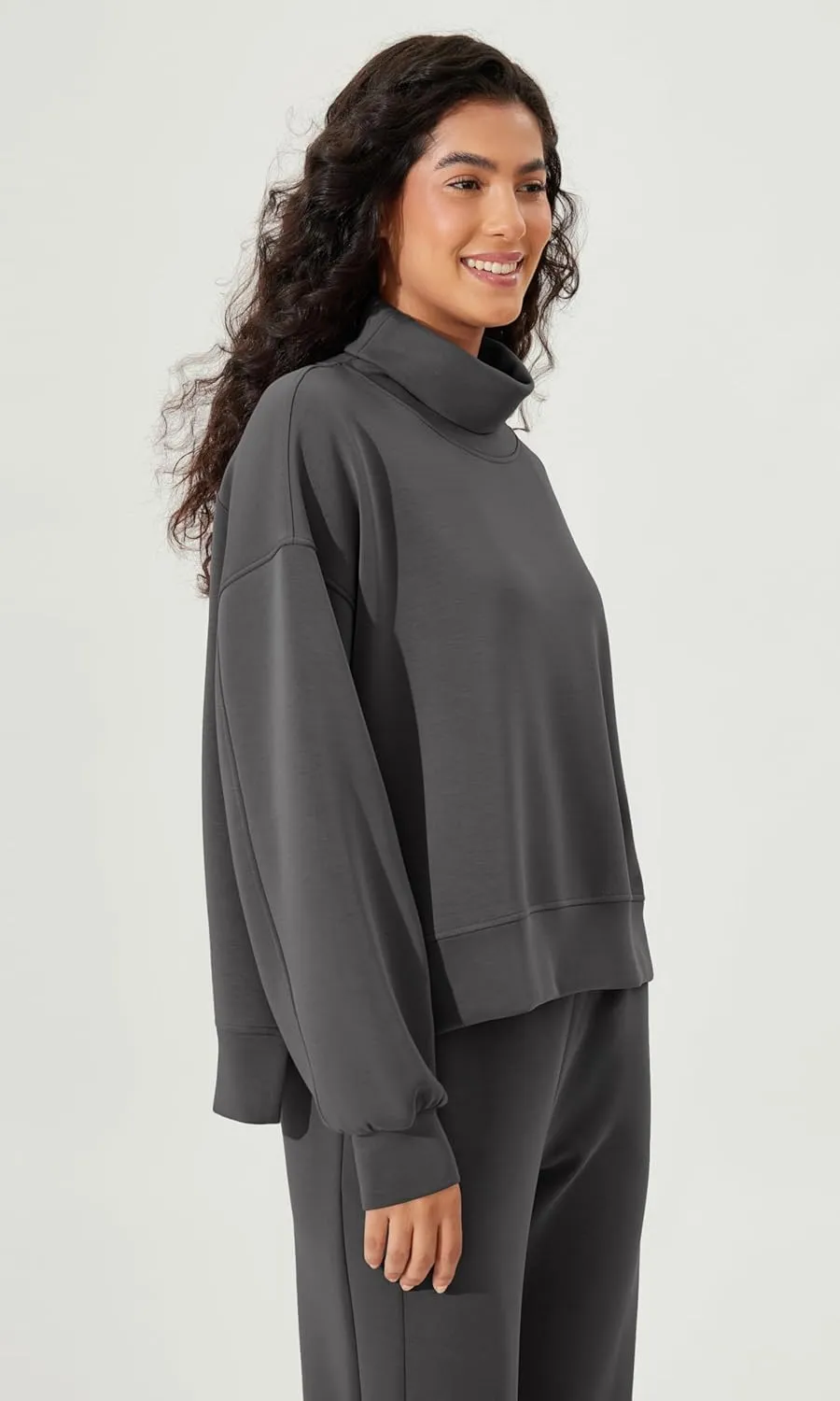 ODODOS Modal Soft Split Hem Turtleneck Sweatshirts for Women Long Sleeve Casual Pullover Top
