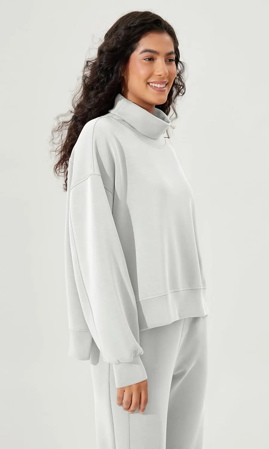 ODODOS Modal Soft Split Hem Turtleneck Sweatshirts for Women Long Sleeve Casual Pullover Top
